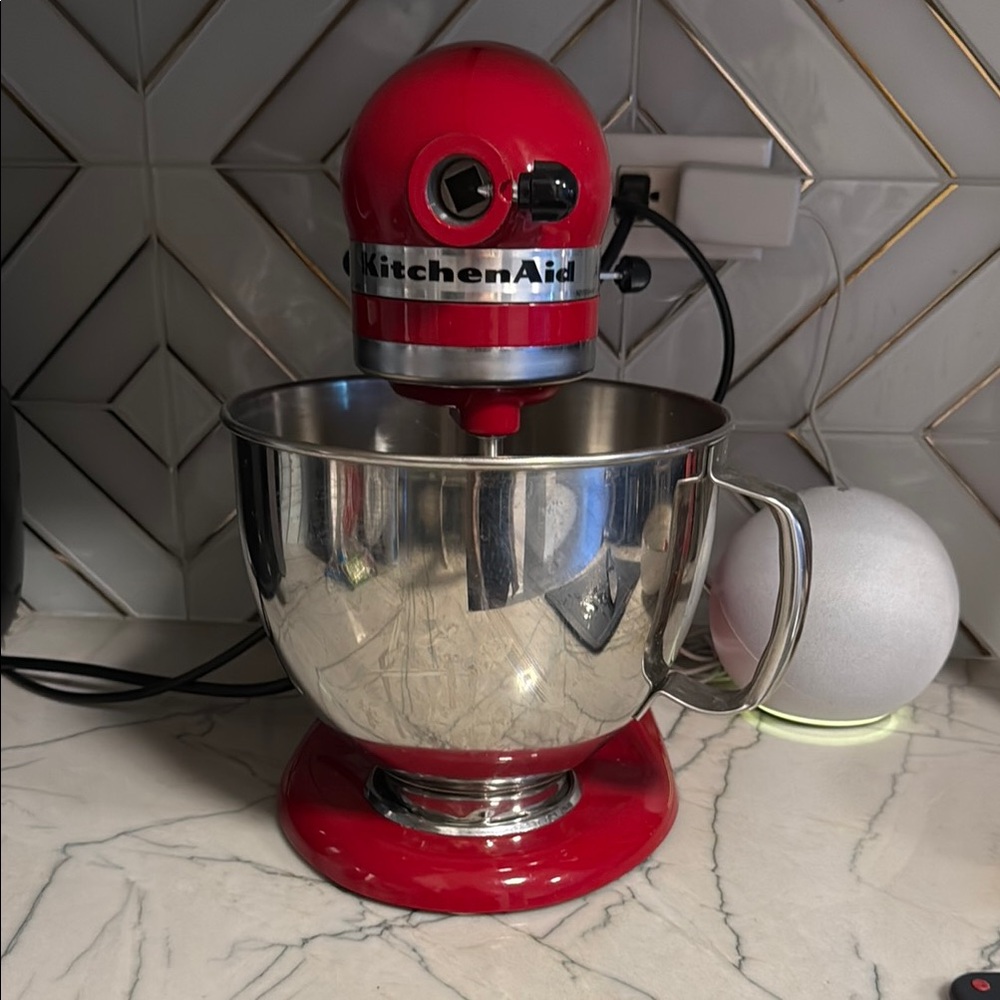 KitchenAid Vibrant Red Mixer with Silver Bowl